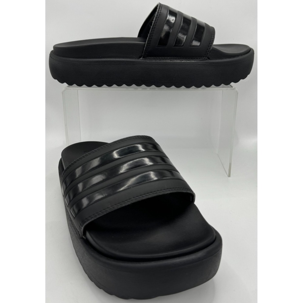 Adidas Womens Adilette Platform Slides Black Cushioned Sandals HQ6179 Size 7